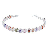 Pulsera Ajustable Zirconias Baguette Mujer Regalo Plata 925