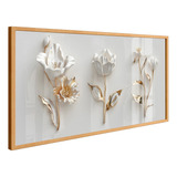 Quadro Decorativo Flores Brancas E Douradas Floral Flor Sala