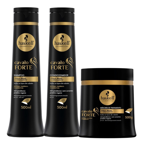 Kit Cavalo Forte Shampoo Condicionador Máscara 500ml Haskell