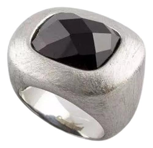 Anillo Acero Piedra Negra Facetada Cardinal Para Regalo