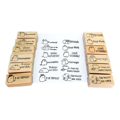 Kit 12 Sellos Maestros Revisar Gatos Michis Español O Ingles Sin Tinta Español