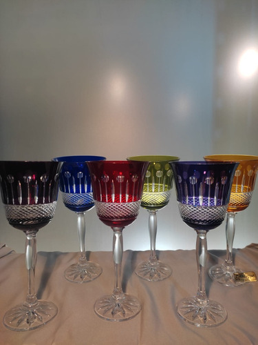 6 Copas De Vino Cristal De Baccarat En Colores.