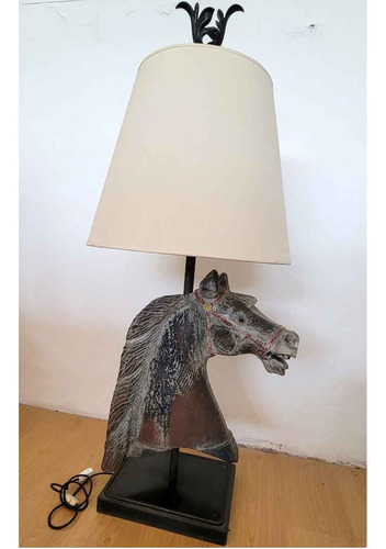 Lampara Velador Pie 128cm Cabeza Caballo Arte Deco Pantalla