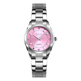 Reloj Analógico De Lujo Skmei Para Mujer, Impermeable, 1620, Correa, Bisel Plateado, Fondo Rosa Plateado