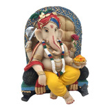 Ganesha Elefante Sentada Poltrona Colorida Decorativa Resina