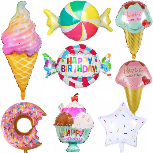 Kit De  9 Globos Decoracion Corn Pops,donas,helados 