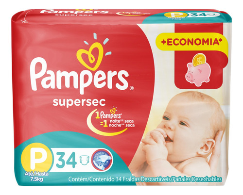 Fraldas Pampers Supersec P 34 Unidades