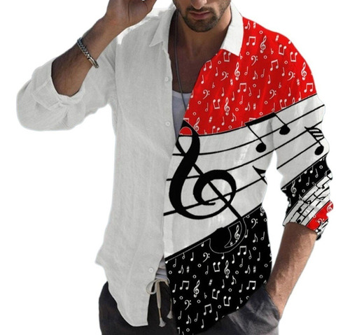 Camisa De Moda De Manga Larga For Hombre Con Notas Impresas