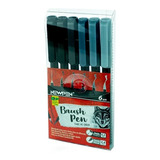 Caneta Brush Pen Newpen Tons De Cinza 6 Cores Ponta Pincel