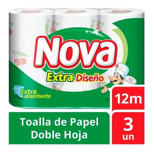 Toalla De Papel Para Cocina 12mt 3un. Extra Diseño Nova