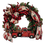 L Red Truck Buffalo Plaid Garl Guirnalda De Navidad