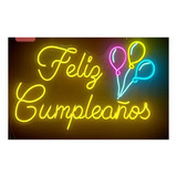 Letrero Led Neon Feliz Cumpleaños Globos Ancho 65cm Luminoso