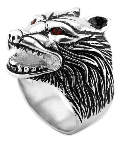 Anillo Lobo Plata 925 Con Piedras Hombre Rocker Punk 