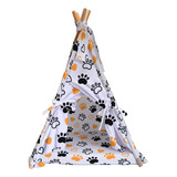 Tipi Para Perro Gato Casa Con Cama Colchoneta Mascota 80cm Color Patitas Blanco