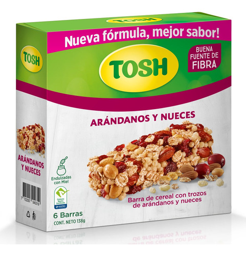 Barra Cereal Tosh Arandanos Y Nueces X 6und X 138g