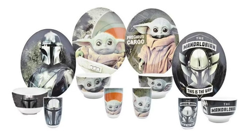 Vajilla Mandalorian Baby Yoda Star Wars 12piezas Porcelana