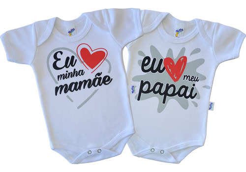 Kit 2 Bodies Mamãe Papai 100% Algodão Mesversário Personagem