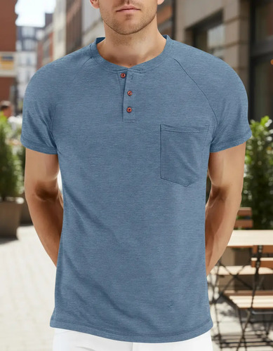 Playera Henley Casual Para Hombre Manga Corta Con Bolsillos | MercadoLibre