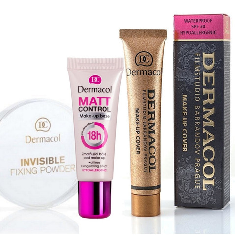 Kit Prebase Matt, Maquillaje Make-up Cover Y Polvo Dermacol