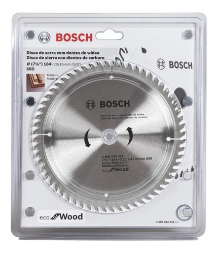 Disco De Serra P/ Madeira 184mm (7.1/4 ) 60 Dentes Bosch