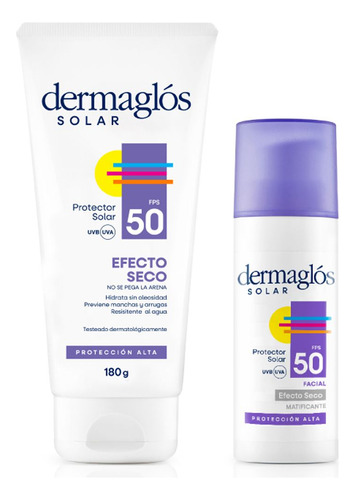 Dermaglós Solar Combo Protección Corporal Facial Efecto Seco