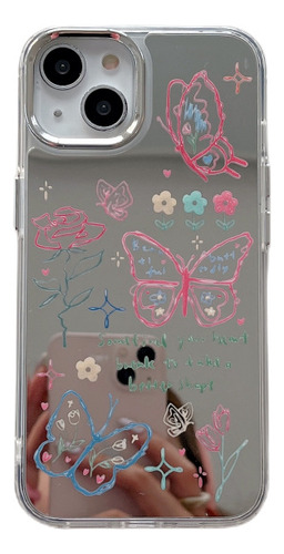 Funda For Teléfono Con Espejo De Mariposa Y Flor De Grafiti