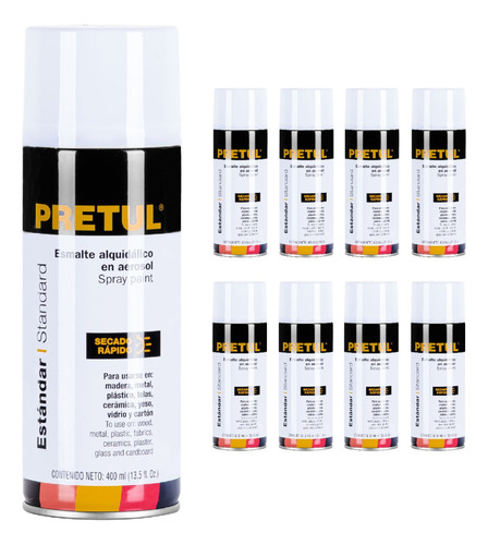 Kit 8 Pinturas En Aerosol, Blanco Brillante, Pretul 27171