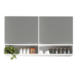 Mueble Alacena Moderna 120 Cocina 2 Ptas Especiero Melamina Color Gris Macadan - Blanco