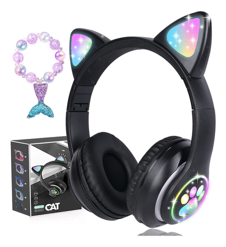 Audifonos Orejas De Gato Bluetooths 5.1 Led Diadema Ninos