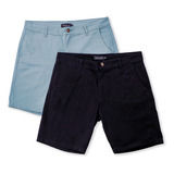 Kit 2 Bermuda Chino Slim Sarja Elastano Shorts Americano Vip