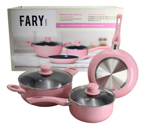 Bateria De Ollas Sarten Ceramica Fary Home Cocina 5 Piezas 