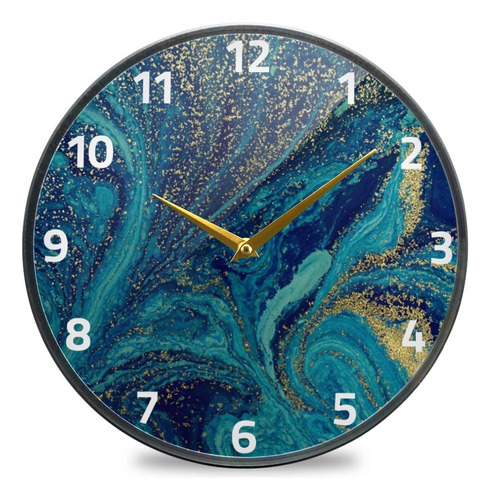 Alaza Reloj De Pared Abstracto De Mármol Azul Y Dorado, Func