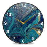 Alaza Reloj De Pared Abstracto De Mármol Azul Y Dorado, Func