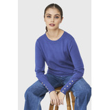 Sweater Punto Fino Detalles Perlas Azul Acero Nicopoly