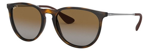 Anteojos De Sol Polarizados Ray-ban Erika Classic Standard Con Marco De Nailon Color Polished Tortoise, Lente Brown De Policarbonato Degradada, Varilla Gunmetal De Metal - Rb4171