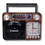 Rádio Relógio Portátil Retro Bluetooth Vintage Fm Am Sw Usb Cor Marrom 110v/220v