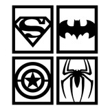 Cuadro Super Heroes Logos M Cuadríptico Negro Mdf Calado 