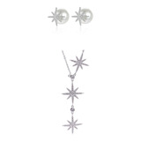 Conjunto Feminino Estrelas Brinco E Colar Semijoia De Luxo