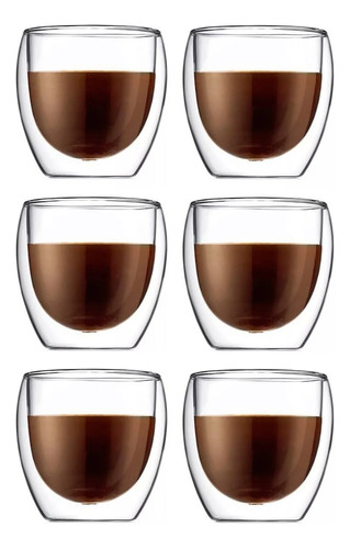 X6 Taza Vaso Espreso 150ml Vidrio Doble Pared Cafe Capuchino