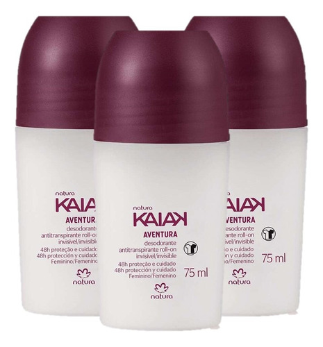 Kit Desodorante Roll-on Kaiak Aventura Feminino 75ml 3 Unid.