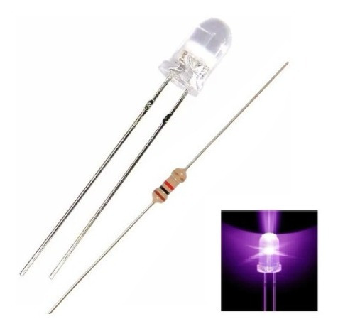20 Unidades Led Uv Ultravioleta 5mm 395~400nm + Resistor 12v