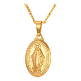 Collar De Cadena Virgen María 22 Mujeres 18k Chapado O...