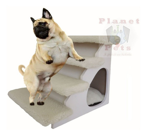 Escada Cães Gatos Mdf Altura 40 Cm 4 Degraus Pelúcia Linda