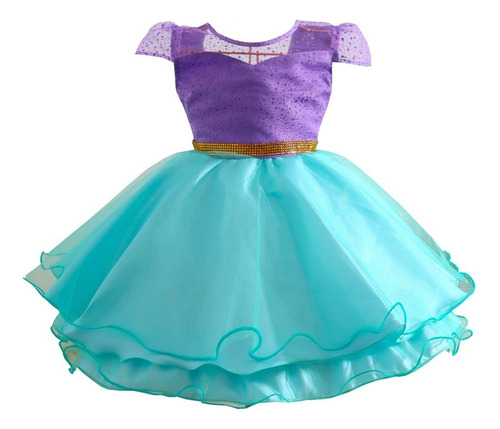 Vestido Ariel A Pequena Sereia Infantil Fundo Mar 4 A 12 Ano