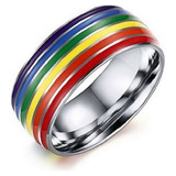 Anillo Lgbt, Acero Titanio, Pulido, Arcoiris