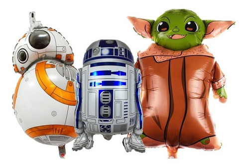 Pack 3 Globos Metalizados Star Wars Yoda Bb8 R2 D2