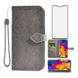 Para LG V40 Thinq Wallet Funda Y Pantalla De Vidrio Templado