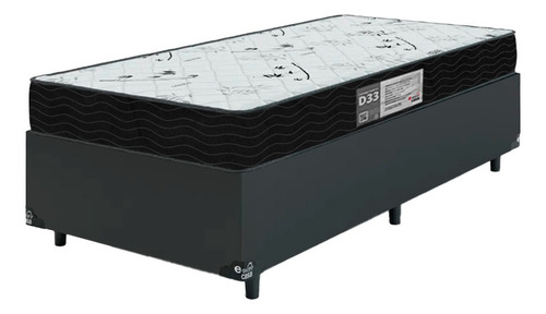 Cama Box Solteiro + Colchão D33 One Face - Couro Preto