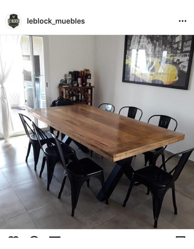 Mesa Madera Y Hierro Quinto Comedor, 160x80cm Patas X Caño. 