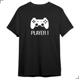 Camiseta Básica Player 1 - Pai Filhos Gamer Controle Jogos 